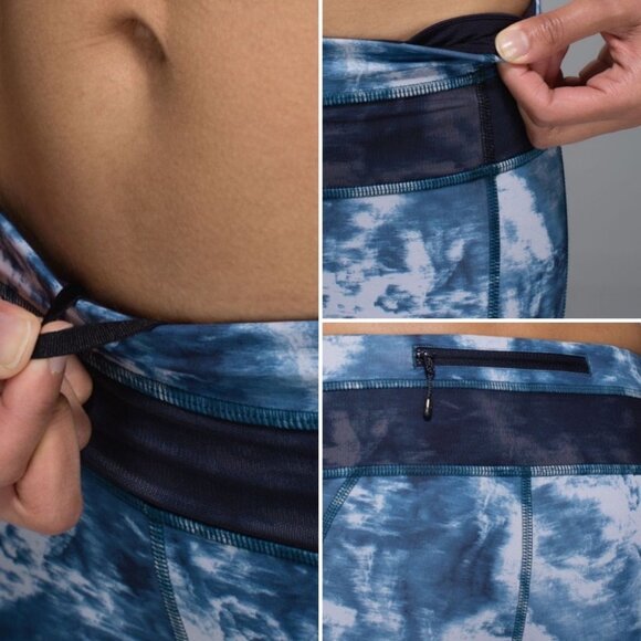 Lululemon Mesh With Me Crop Leggings Blue Printed Size 6 Yoga Running Fitness - Picture 3 of 11